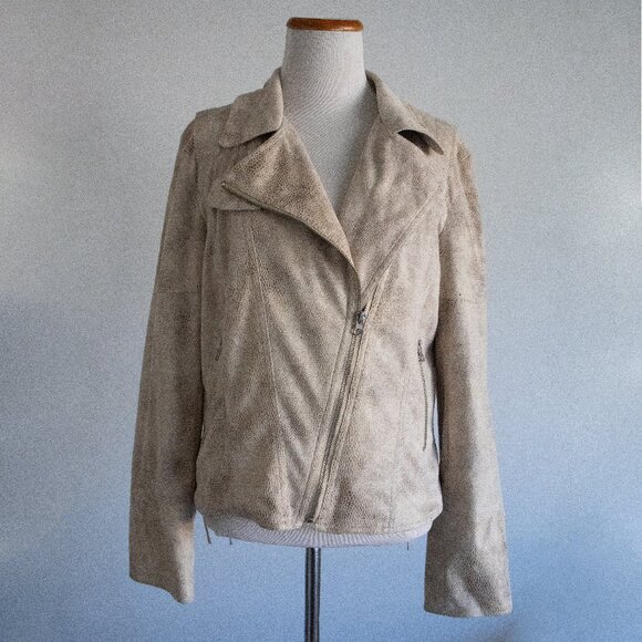 Freda Suede Snakeskin Moto Women's Jacket Tan - Picture 1 of 16